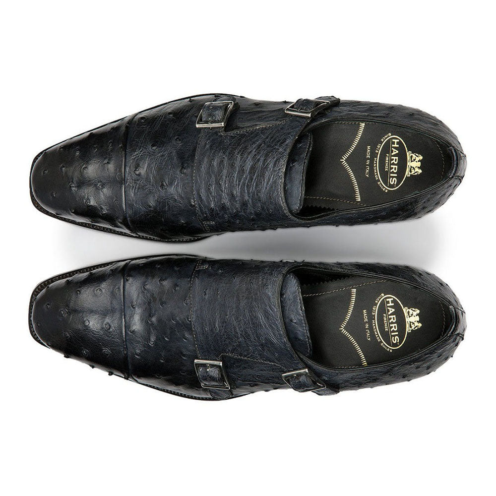Harris Shoes 1913 Ostrich Leather Shoes Double Monkstrap Shoes Nero