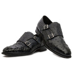 Harris Shoes 1913 Ostrich Leather Shoes Double Monkstrap Shoes Nero