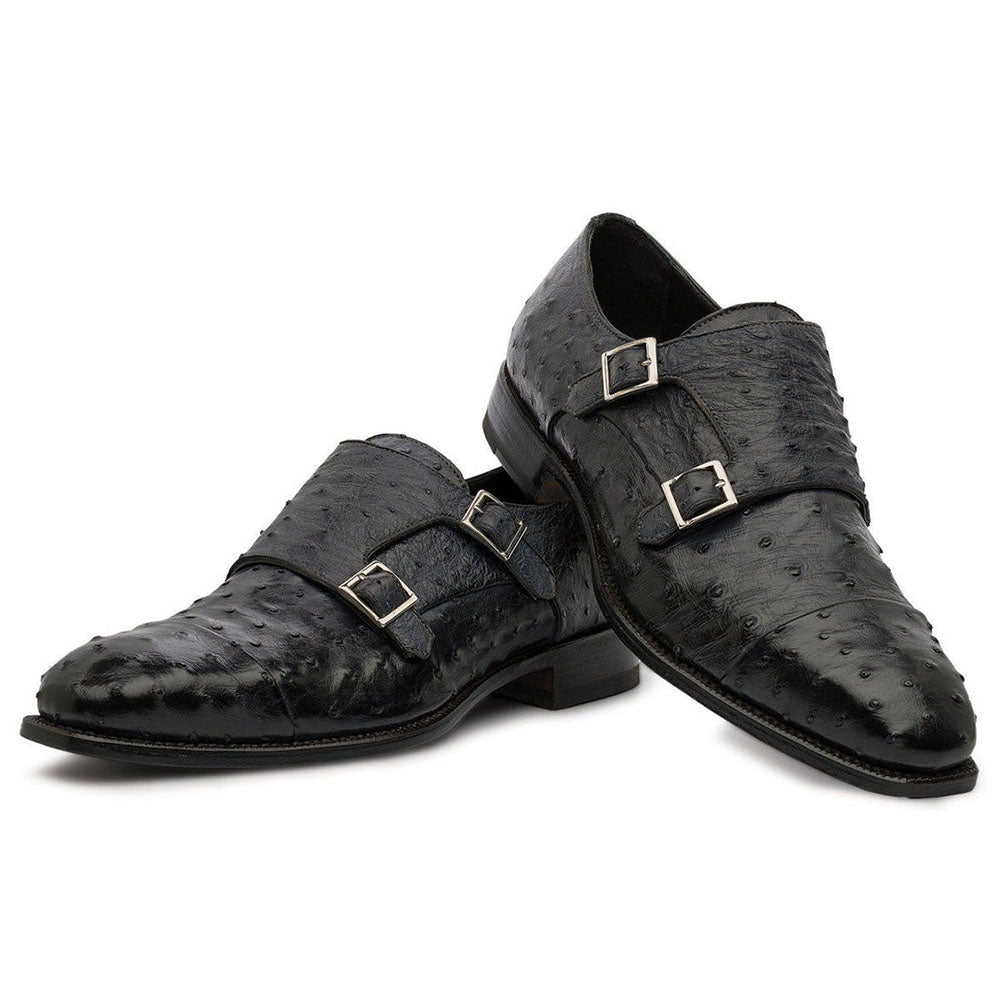 Harris Shoes 1913 Ostrich Leather Shoes Double Monkstrap Shoes Nero