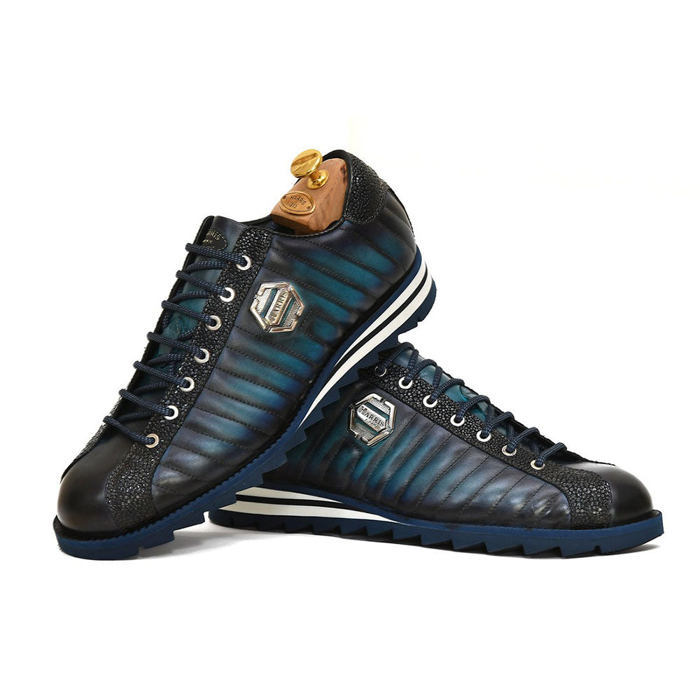 Harris Shoes 1913 Quilted Leather Sneakers Blue