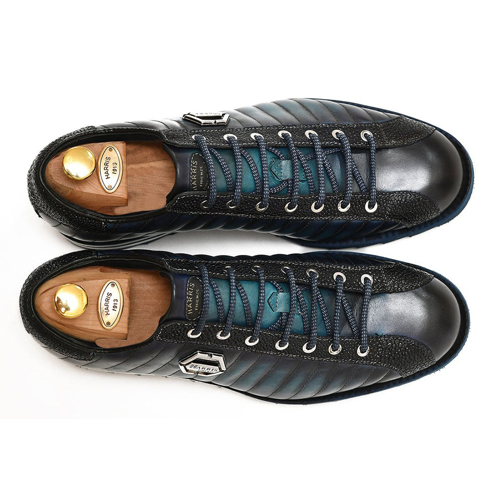 Harris Shoes 1913 Quilted Leather Sneakers Blue