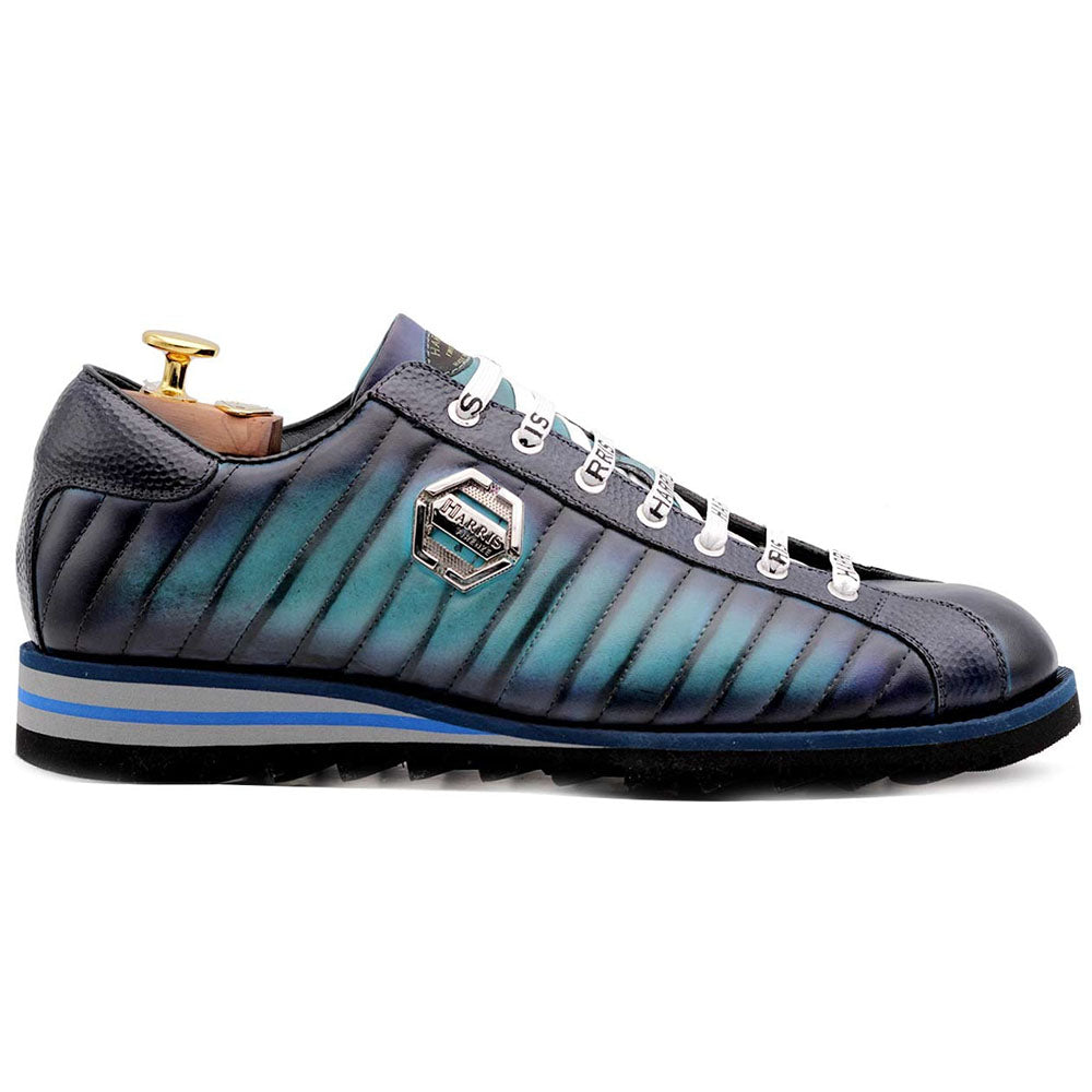Harris Shoes 1913 Quilted Leather Sneakers Light Blue