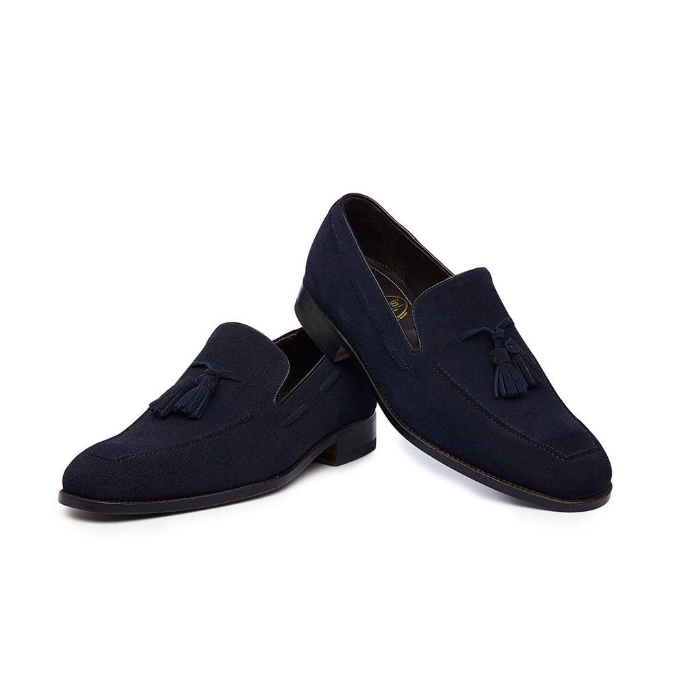 Harris Shoes 1913 Suede Tassel Moccasin Blu