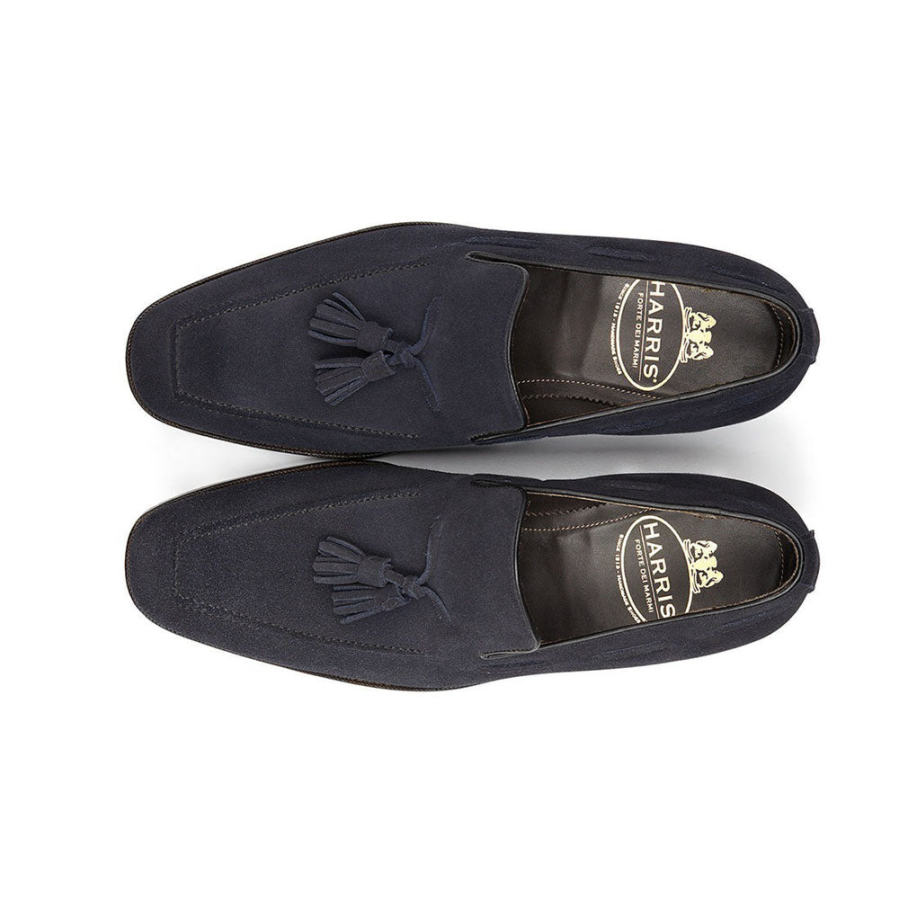 Harris Shoes 1913 Suede Tassel Moccasin Blu