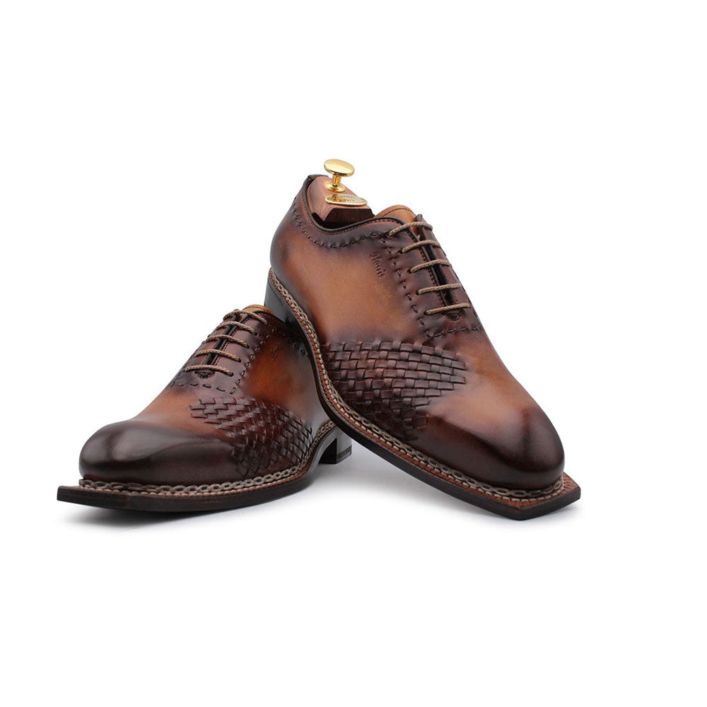 Harris Shoes 1913 Woven Leather Oxfords Brown