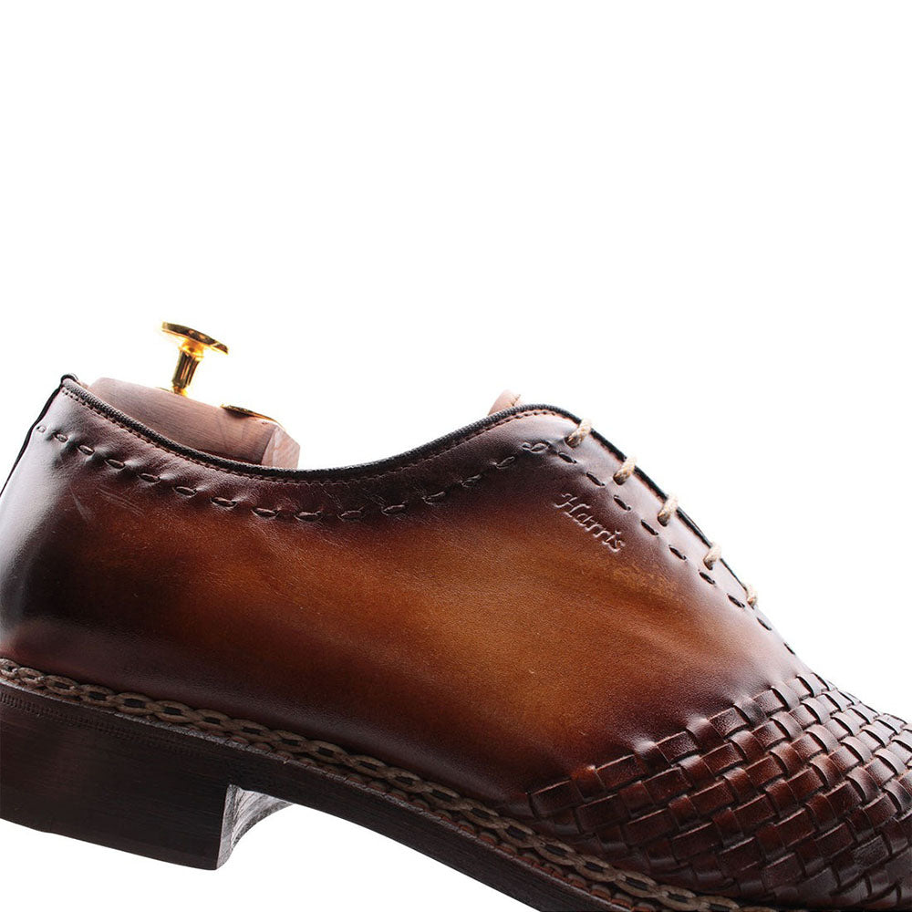 Harris Shoes 1913 Woven Leather Oxfords Brown