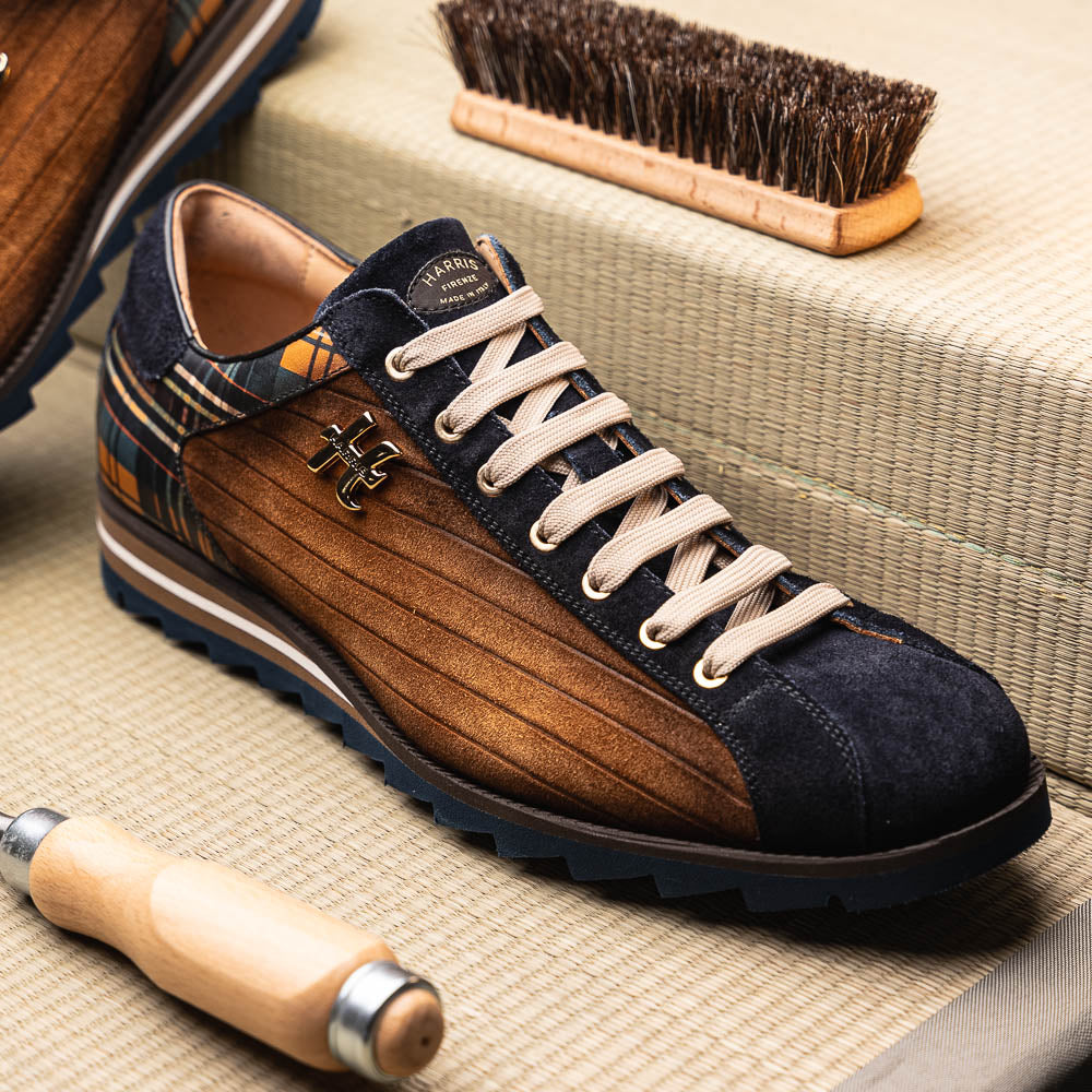 Harris Shoes 1913 Quilted Suede/ Calfskin Leather Sneakers Brown