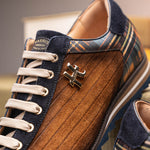 Harris Shoes 1913 Quilted Suede/ Calfskin Leather Sneakers Brown