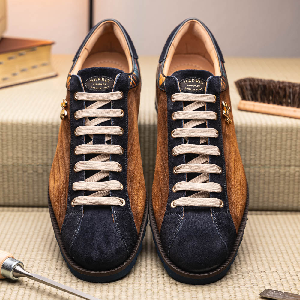 Harris Shoes 1913 Quilted Suede/ Calfskin Leather Sneakers Brown