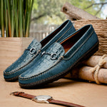 TB Phelps Croco Horsebit Driver Navy