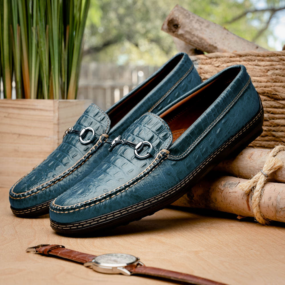 TB Phelps Croco Horsebit Driver Navy