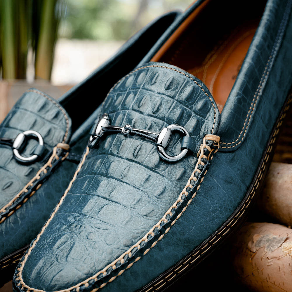 TB Phelps Croco Horsebit Driver Navy