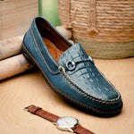 TB Phelps Croco Horsebit Driver Navy