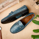 TB Phelps Croco Horsebit Driver Navy