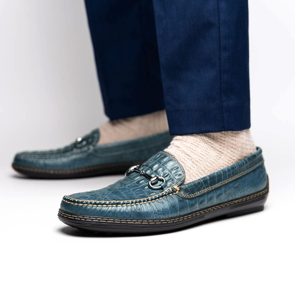 TB Phelps Croco Horsebit Driver Navy