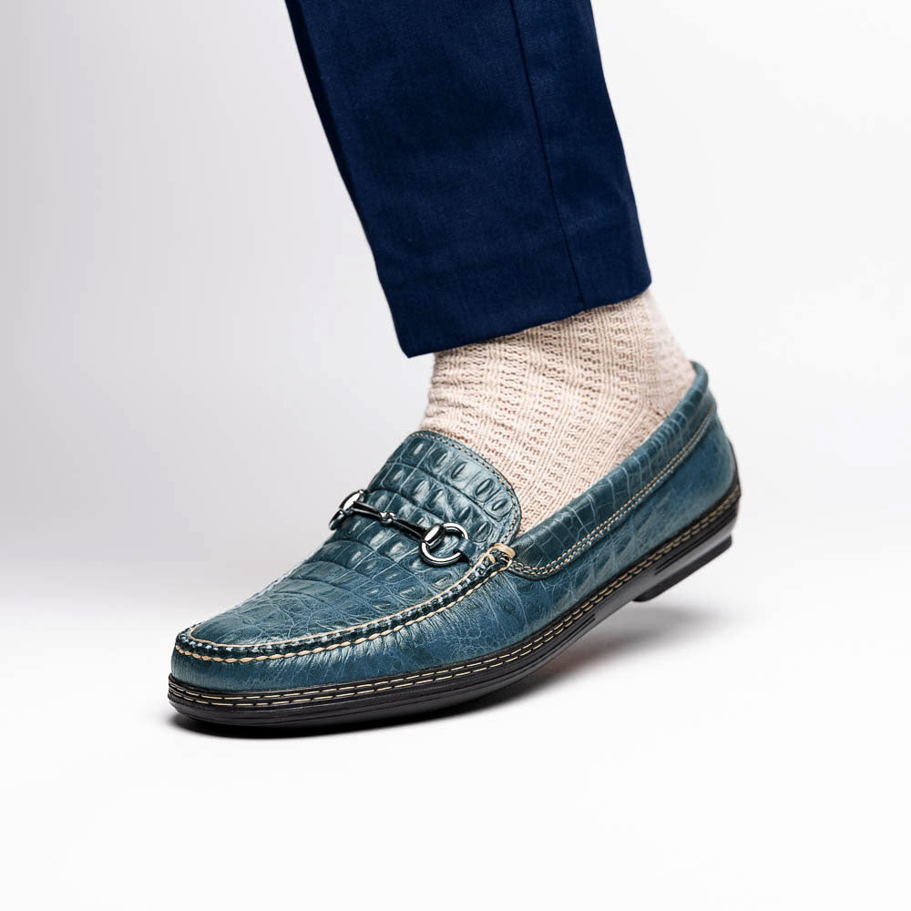 TB Phelps Croco Horsebit Driver Navy