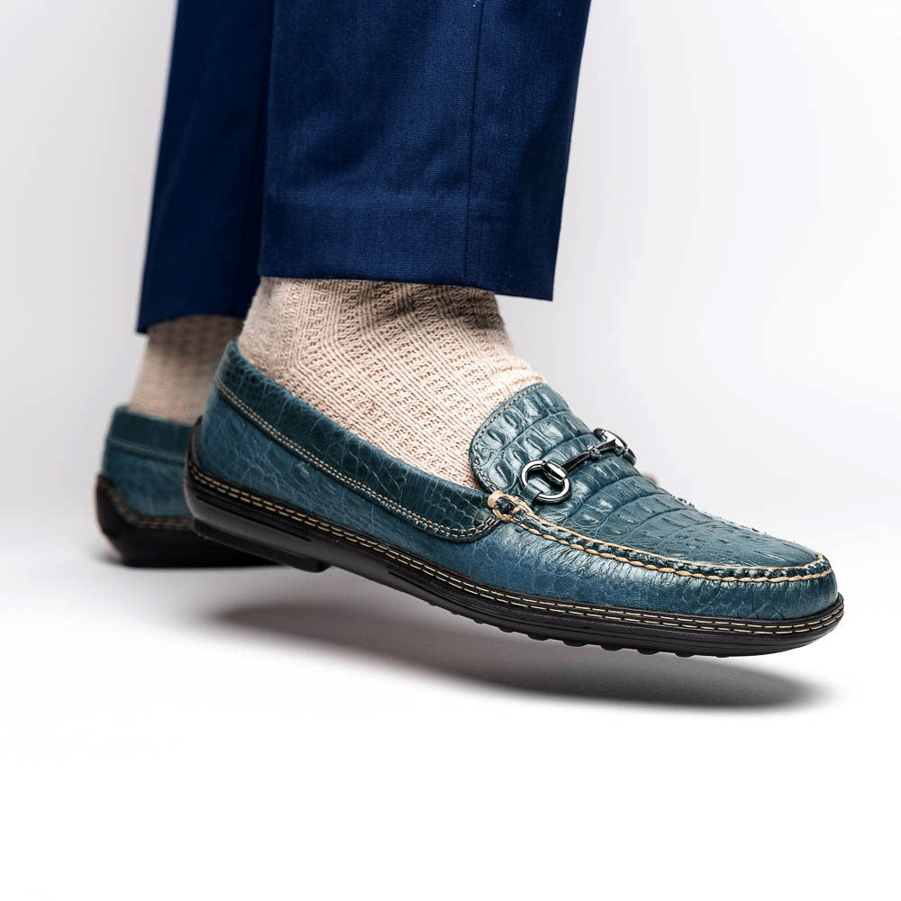 TB Phelps Croco Horsebit Driver Navy