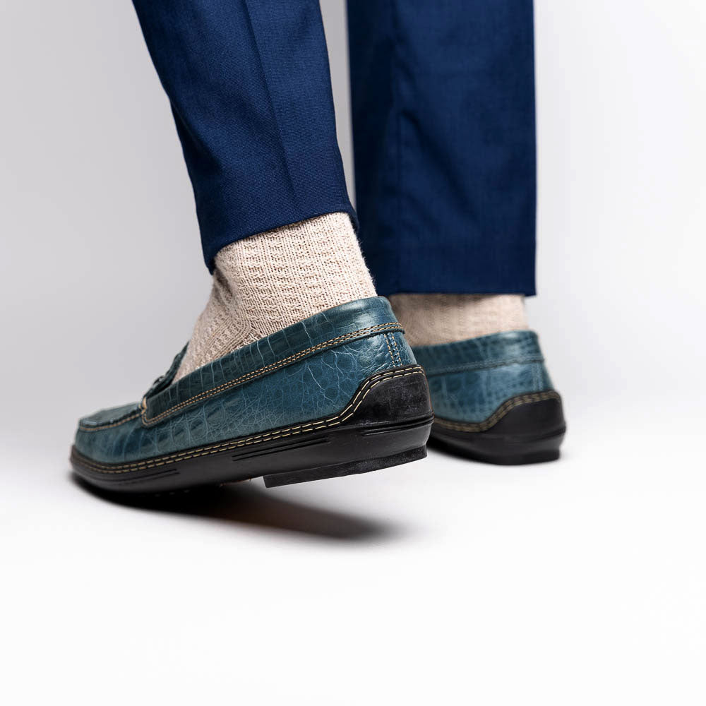 TB Phelps Croco Horsebit Driver Navy