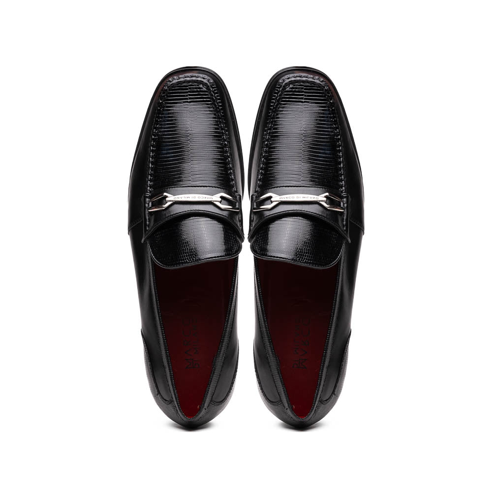 Marco Di Milano Hugo Lizard & Calfskin Bit Loafers Black