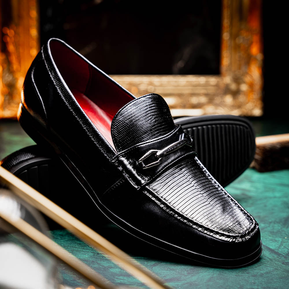 Marco Di Milano Hugo Lizard & Calfskin Bit Loafers Black