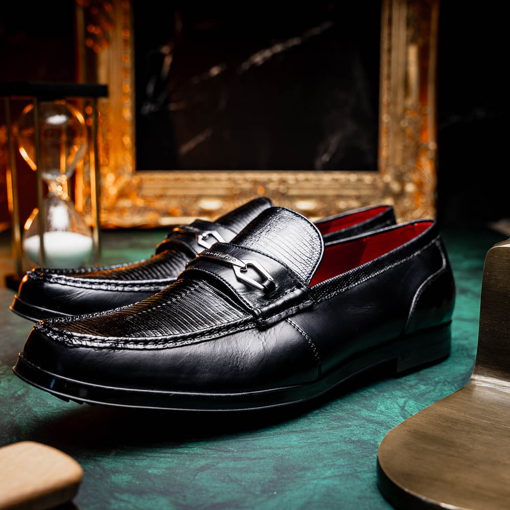 Marco Di Milano Hugo Lizard & Calfskin Bit Loafers Black