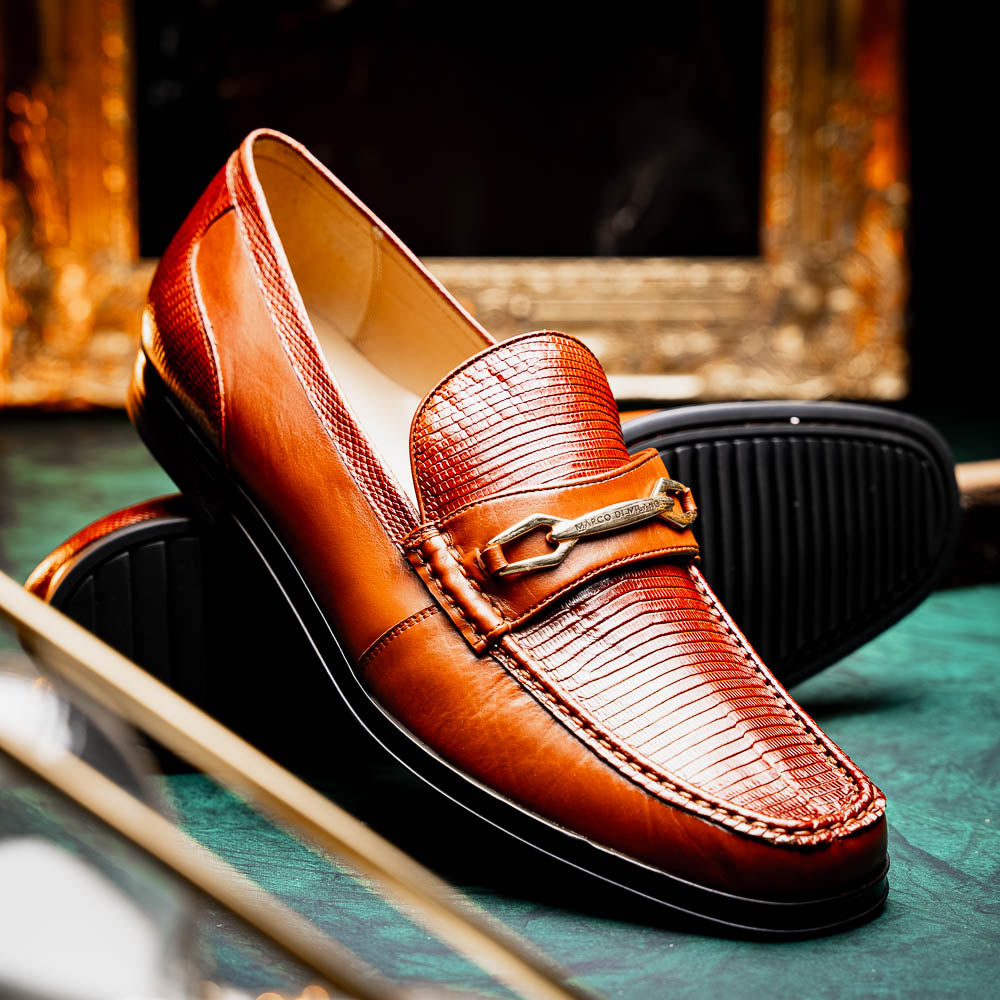Marco Di Milano Hugo Lizard & Calfskin Bit Loafers Cognac