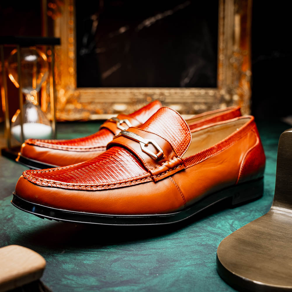 Marco Di Milano Hugo Lizard & Calfskin Bit Loafers Cognac