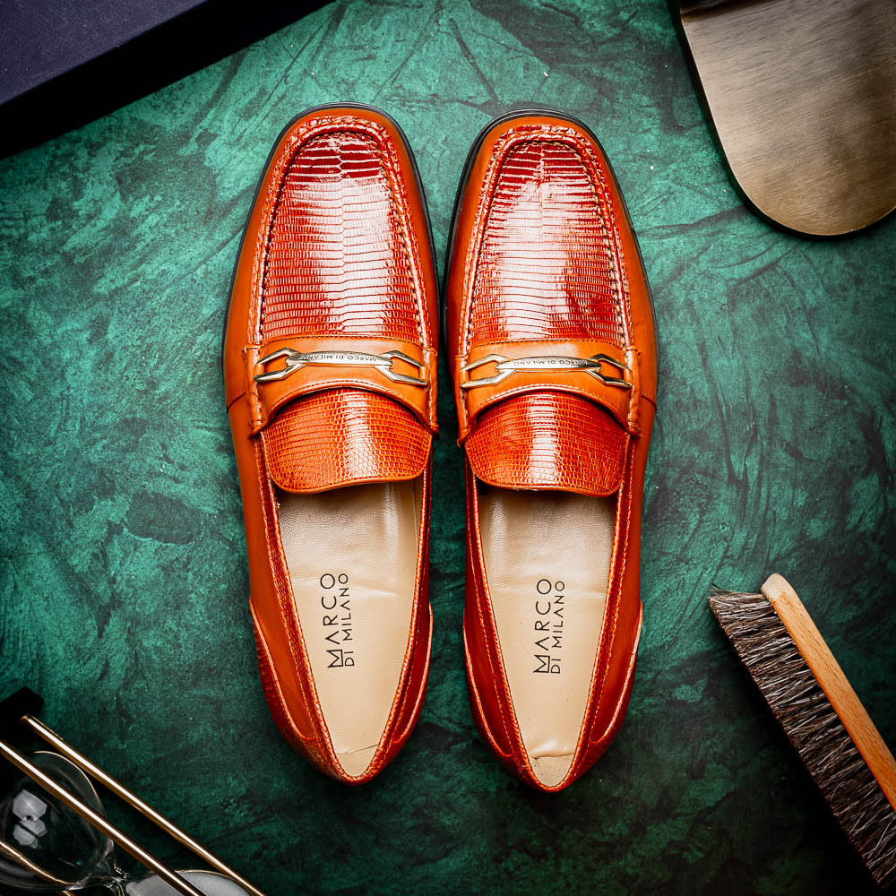 Marco Di Milano Hugo Lizard & Calfskin Bit Loafers Cognac
