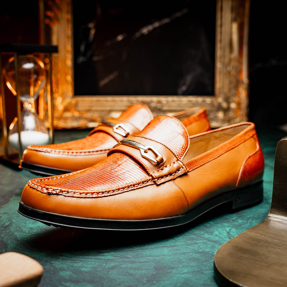 Marco Di Milano Hugo Lizard & Calfskin Bit Loafers Honey