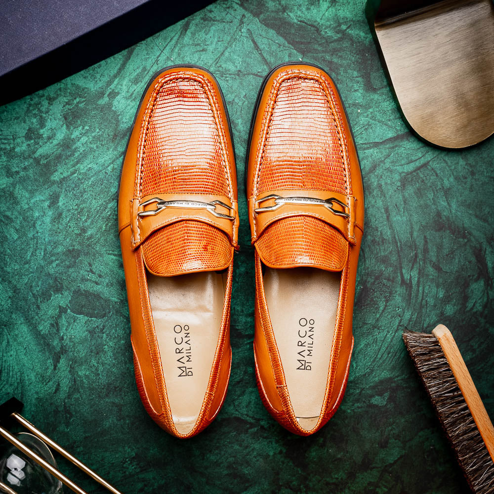 Marco Di Milano Hugo Lizard & Calfskin Bit Loafers Honey