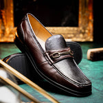 Marco Di Milano Hugo Lizard & Calfskin Bit Loafers Brown