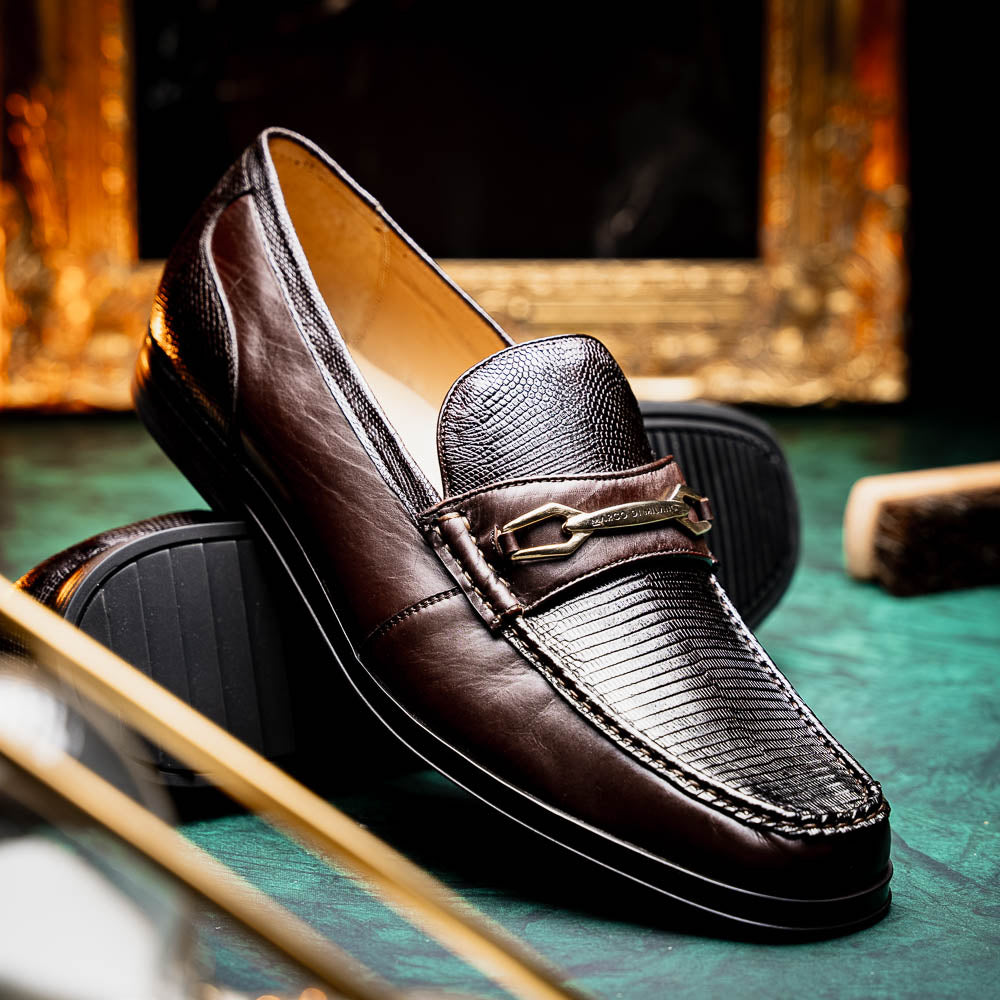 Marco Di Milano Hugo Lizard & Calfskin Bit Loafers Brown