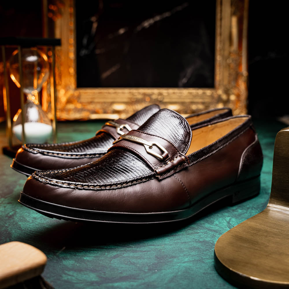 Marco Di Milano Hugo Lizard & Calfskin Bit Loafers Brown
