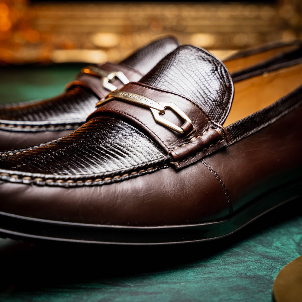 Marco Di Milano Hugo Lizard & Calfskin Bit Loafers Brown