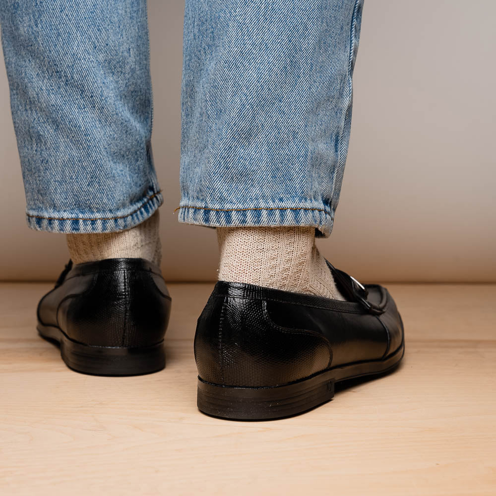 Marco Di Milano Hugo Lizard & Calfskin Bit Loafers Black