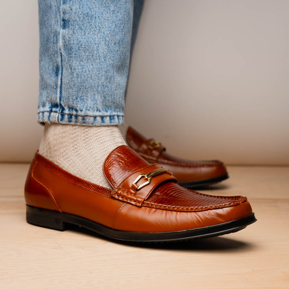 Marco Di Milano Hugo Lizard & Calfskin Bit Loafers Cognac