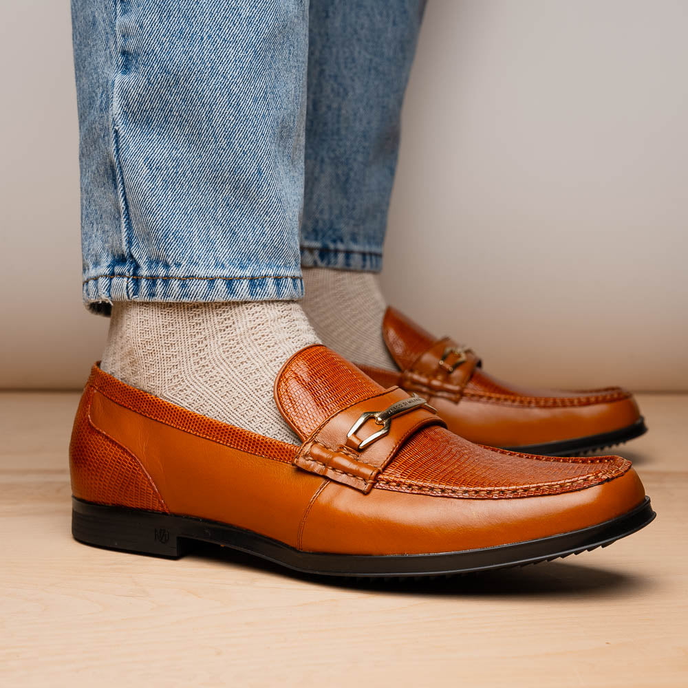Marco Di Milano Hugo Lizard & Calfskin Bit Loafers Honey