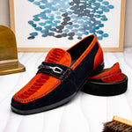 Marco Di Milano Hugo Sueded Ostrich Leg Bit Loafers Orange / Blue
