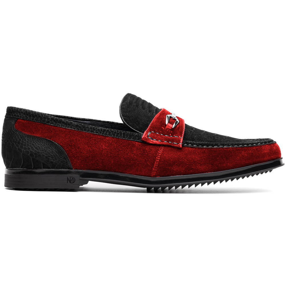 Marco Di Milano Hugo Sueded Ostrich Leg Bit Loafers Black / Red