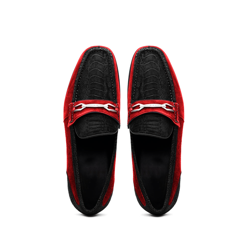 Marco Di Milano Hugo Sueded Ostrich Leg Bit Loafers Black / Red