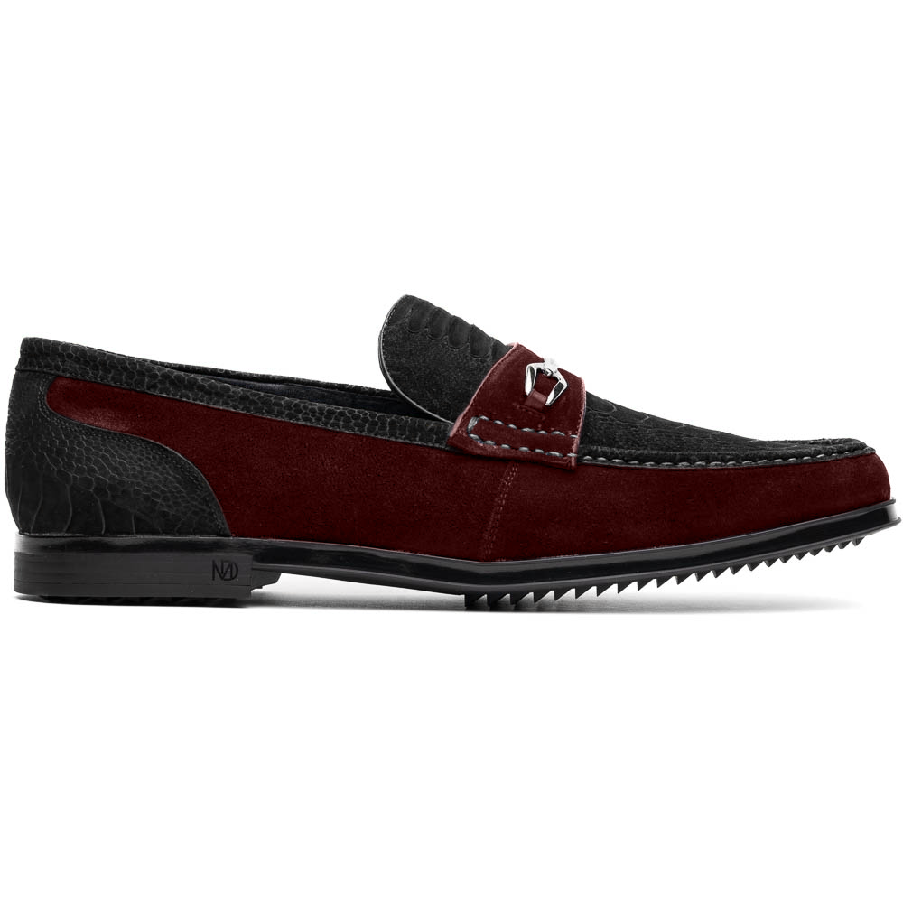 Marco Di Milano Hugo Sueded Ostrich Leg Bit Loafers Black / Wine