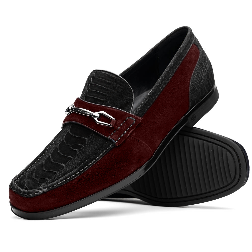 Marco Di Milano Hugo Sueded Ostrich Leg Bit Loafers Black / Wine