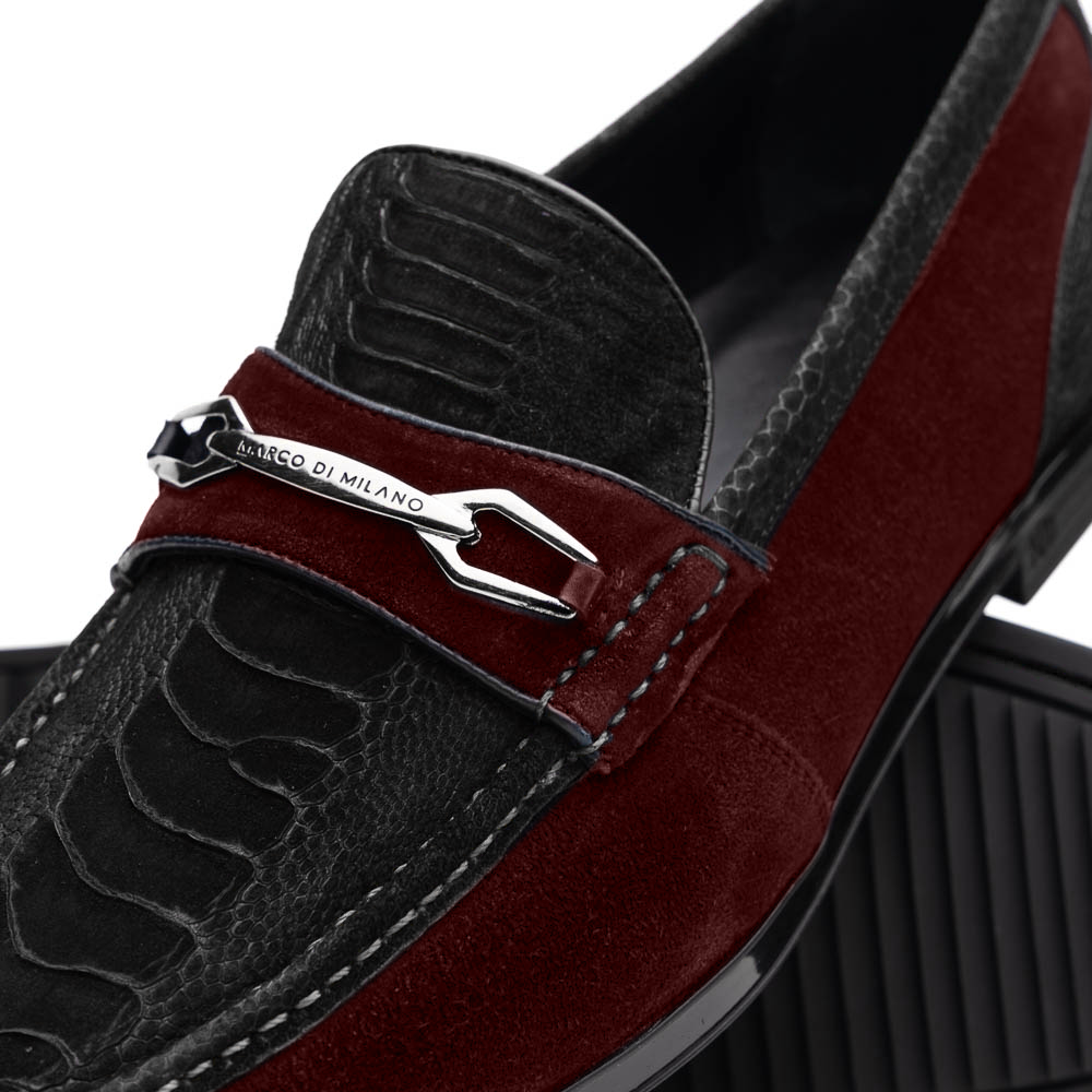 Marco Di Milano Hugo Sueded Ostrich Leg Bit Loafers Black / Wine