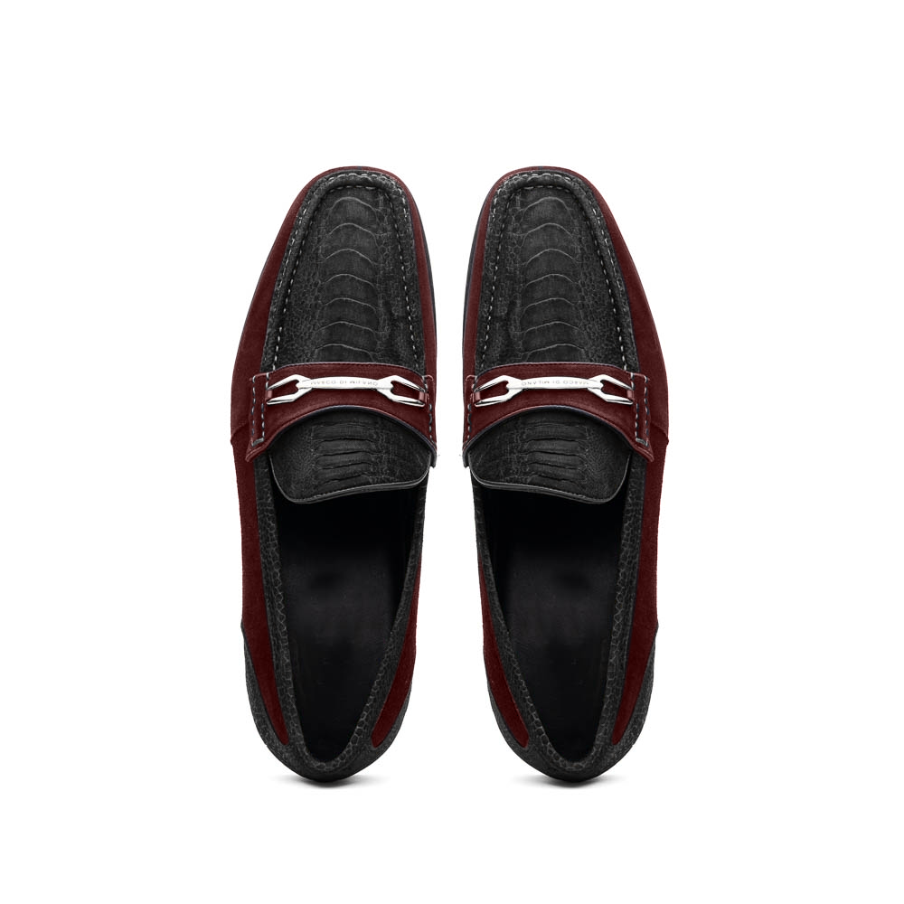 Marco Di Milano Hugo Sueded Ostrich Leg Bit Loafers Black / Wine