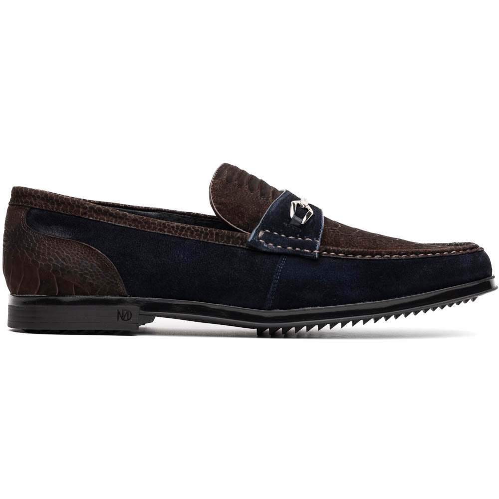 Marco Di Milano Hugo Sueded Ostrich Leg Bit Loafers Brown / Navy