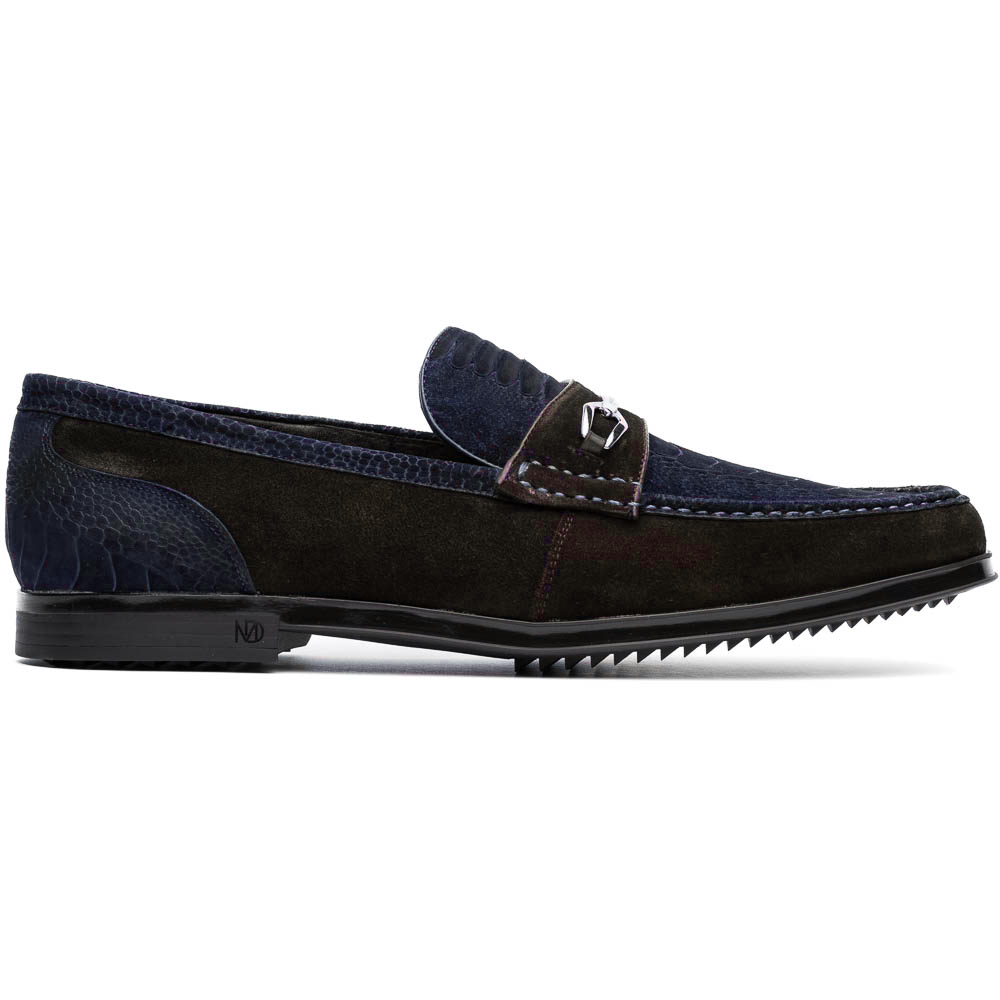 Marco Di Milano Hugo Sueded Ostrich Leg Bit Loafers Navy / Brown