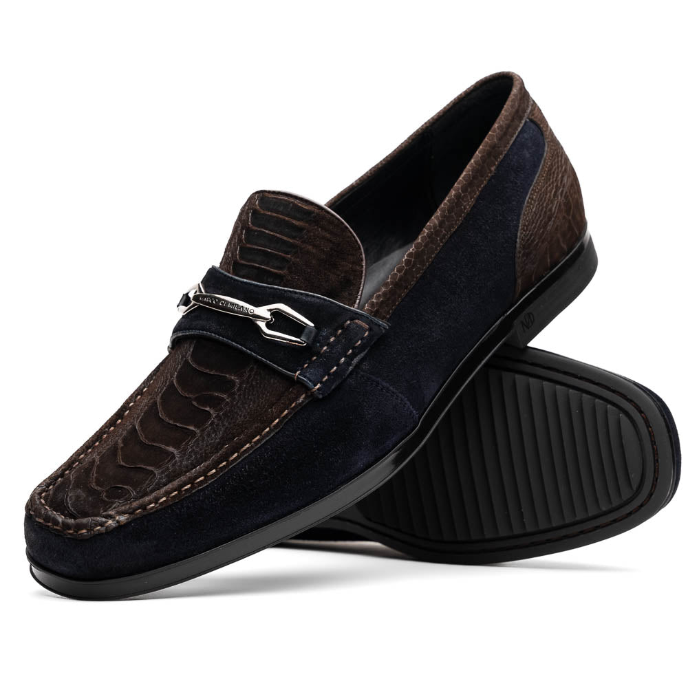 Marco Di Milano Hugo Sueded Ostrich Leg Bit Loafers Brown / Navy