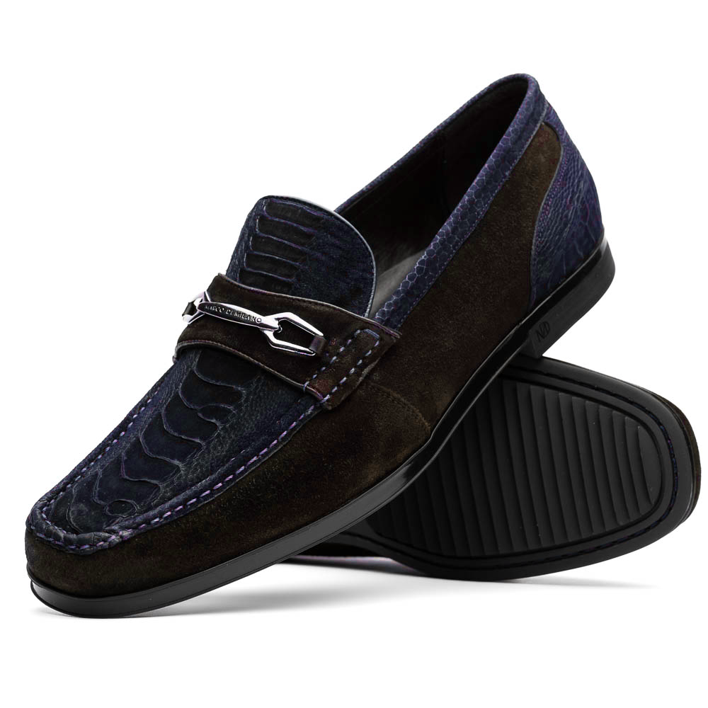 Marco Di Milano Hugo Sueded Ostrich Leg Bit Loafers Navy / Brown