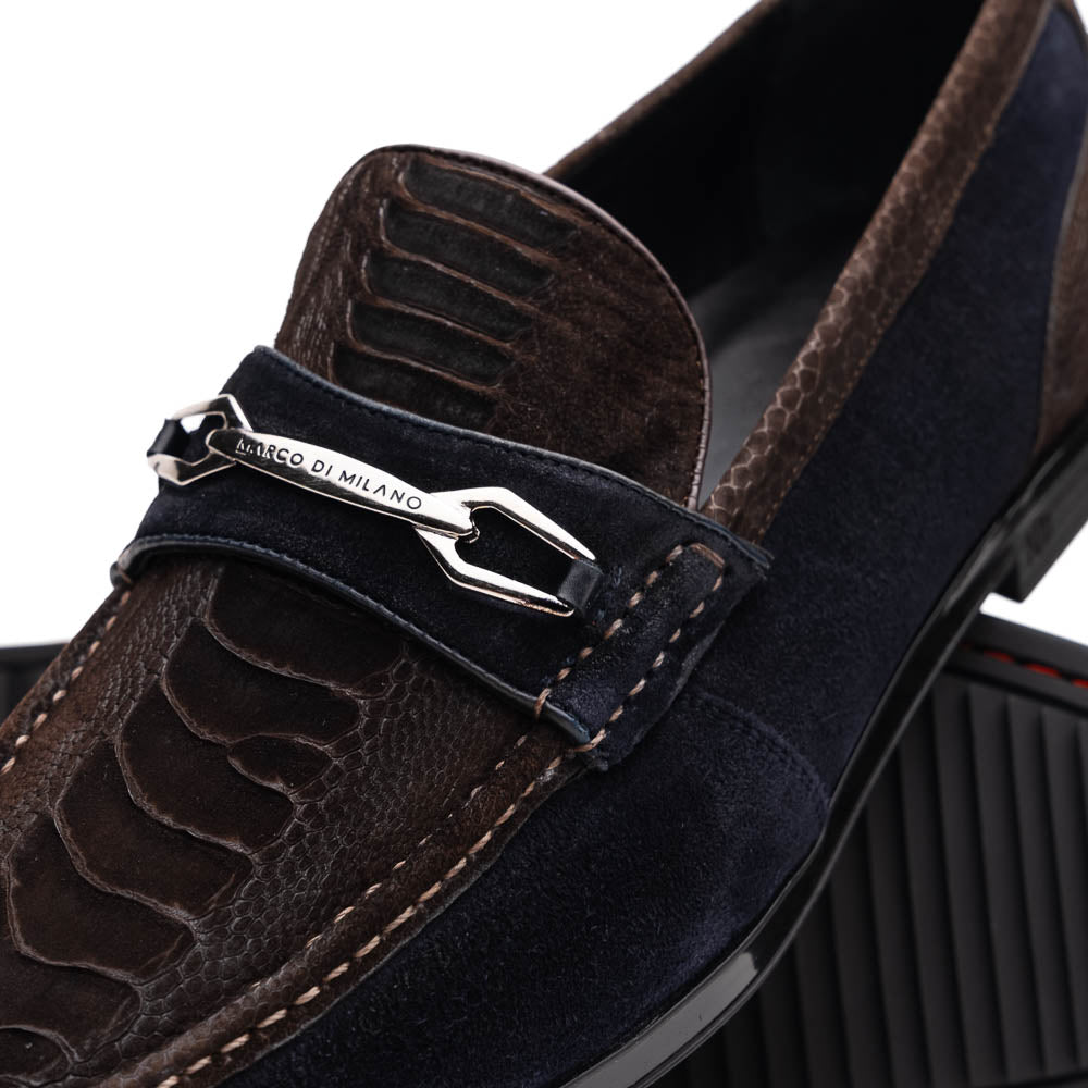 Marco Di Milano Hugo Sueded Ostrich Leg Bit Loafers Brown / Navy