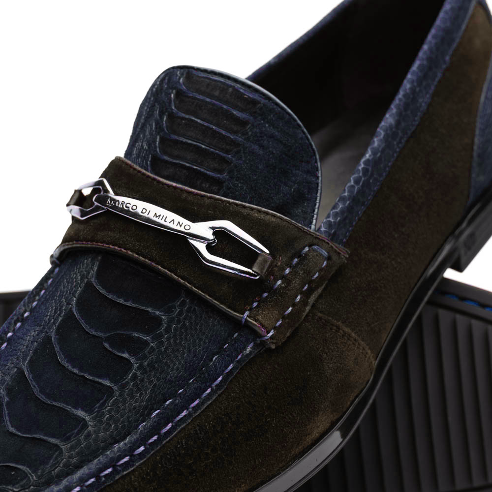 Marco Di Milano Hugo Sueded Ostrich Leg Bit Loafers Navy / Brown
